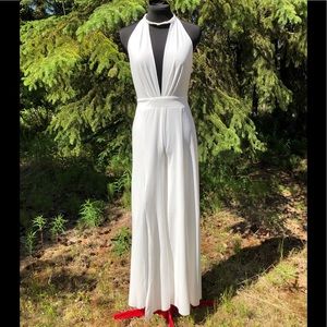NEW White Formal Split Leg With Chiffon And Pearl Halter Jumpsuit Romper Size S